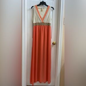 Flying Tomato Boho Chic Tropical Embroidered Flowy Maxi Dress Size Medium. Lined